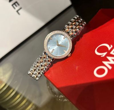 Omega De Ville 27mm Two-tone Rose Gold Bracelet Diamond Bezel Women Watch